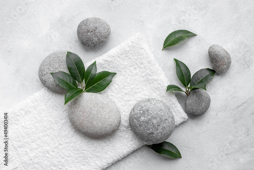 Canvas Print Spa stones for massage with leaves for beauty therapy
