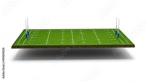 3D illustrated grassy rugby stadium or American football field with ground cross section