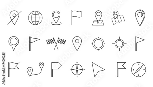 Location icons set. Vector illustration. Flat.