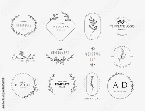 Beautiful logos with floral ornaments and frames for beauty industry weddings Vector illustration