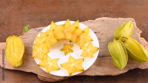 Star fruit, starfruit, carambola on wooden background-6