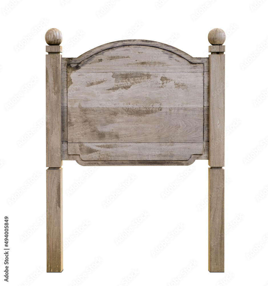 Wooden signboard mock up isolated on white background. Template of an