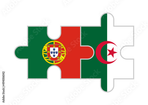  puzzle pieces of portugal and algeria flags. vector illustration isolated on white background