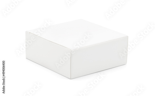 White cardboard box isolated on white background with clipping path. Suitable for packaging. © Nudphon