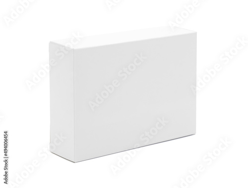 White cardboard box isolated on white background with clipping path. Suitable for packaging. © Nudphon