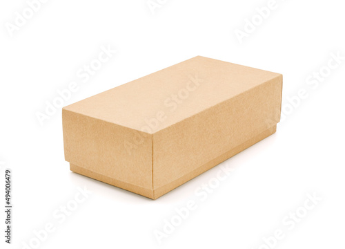 Brown cardboard box isolated on white background with tape. Suitable for packaging. © Nudphon