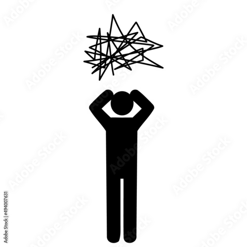 Autism concept. Black color people pictogram with confused thoughts. Vector illustration isolated on white background