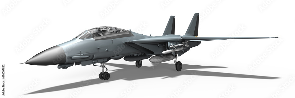 3d Militärjet mit Bewaffung aus Bomben und Rakteten, isoliert