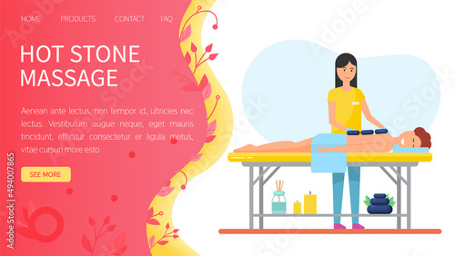Masseuse working with back of client in spa salon. Heath and body treatment concept. Therapy and relaxation massage, cosmetic procedure performed by specialist. Medical back massage website template