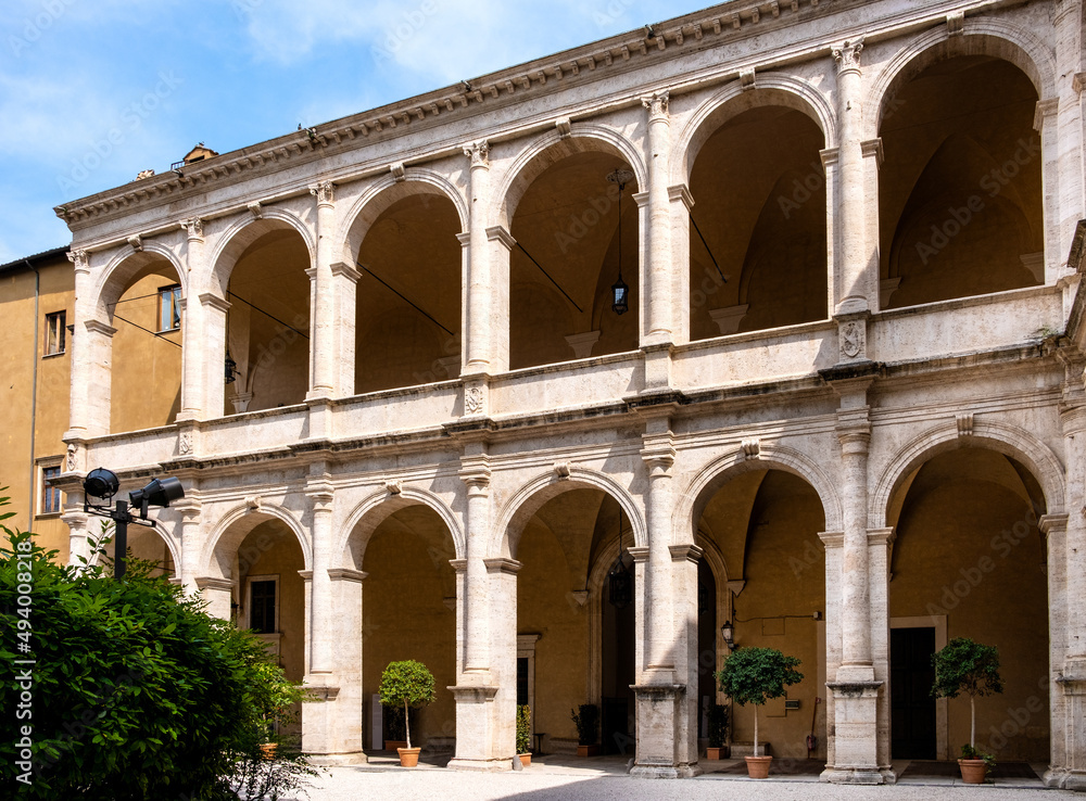 Internal courtyard and cloisters of Venice Palace - Palazzo di Venezia - formerly Palace of St. Mark at Venice Square Piazza Venezia in historic center of Rome in Italy