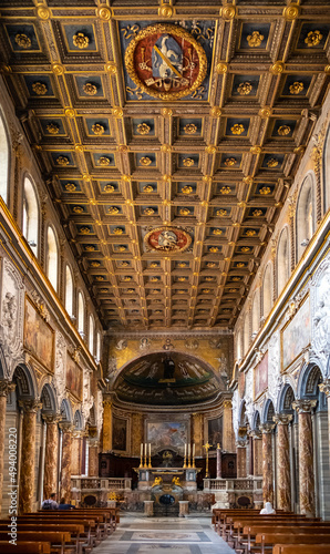 Main nave and apse of St. Marc Evangelist Basilica, San Marco Evangelista al Campidoglio at Venice Square Piazza Venezia in historic center of Rome in Italy