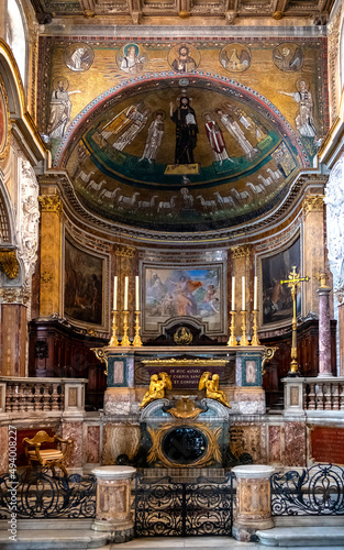 Main nave and apse of St. Marc Evangelist Basilica, San Marco Evangelista al Campidoglio at Venice Square Piazza Venezia in historic center of Rome in Italy © Art Media Factory