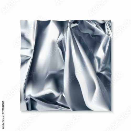 3d realistic vector icon. Wrinkled foil texture. Isolated on white background square rumpled foil.