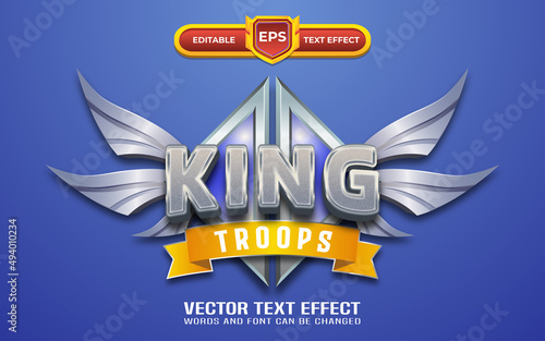 King troops 3d logo editable text effect with silver style