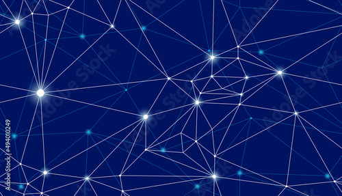 Technology communication seamless vector pattern with connected thin lines, blue endless wallpaper background science theme.