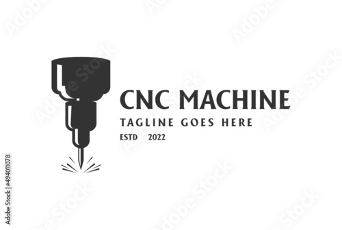 Retro Vintage CNC Machine for Industry Factory Logo Design Vector