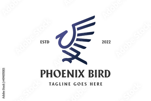 Simple Minimalist Phoenix Bird Line Outline Logo Design Inspiration