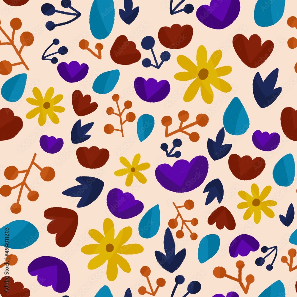 Obraz premium Floral pattern. Illustration with little flowers. Print with flowers and leaves for textiles, printing, clothing, packaging, decor and wallpaper.