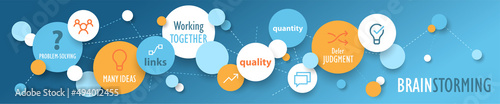 BRAINSTORMING wide vector business concept banner on dark blue background
