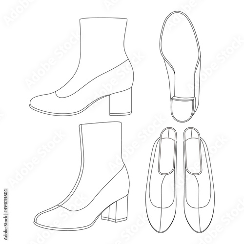 Template women stretch ankle boots vector illustration flat design outline clothing
