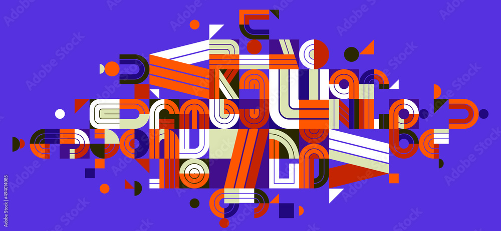 Abstract geometric composition vector design, colorful abstraction, modern style shapes illustration art.