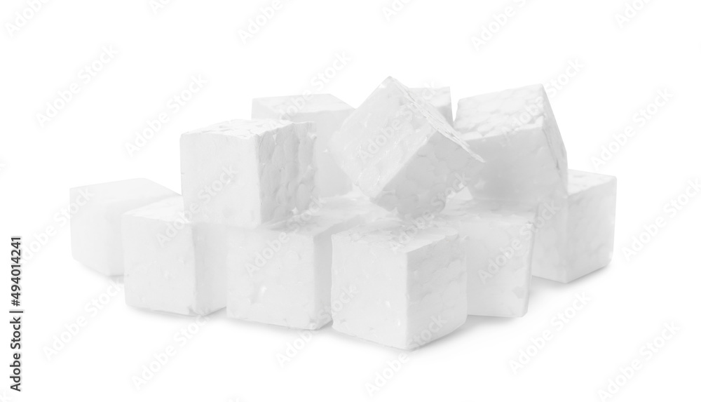 Pile of styrofoam cubes on white background Pile of styrofoam cubes on white background