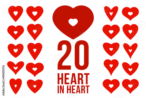 Heart shapes with small hearts inside vector logos or icons set, motherhood and pregnancy concept, care and family or romantic feelings.