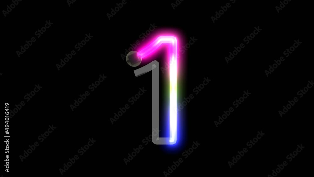 Animation of Neon Lights Turning on Number 1 Animation of Neon Lights Turning on Number 1