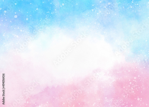 背景に使える水彩風の手描き素材_雪の舞うブルーとピンク