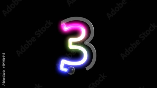 Animation of Neon Lights Turning on Displaying the Number 3