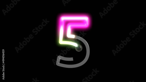Animation of Neon Lights Turning on Displaying the Number 5