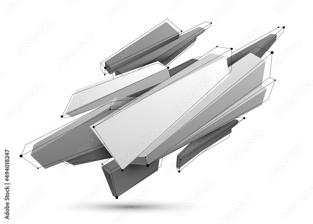 Polygonal form vector abstract design, modern futuristic shape AI neural network concept, dynamic technology abstraction theme, geometric art.