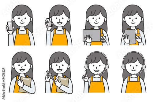 女性 エプロン 人物 イラスト ベクター AI 素材