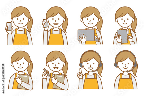 女性 エプロン 人物 イラスト ベクター AI 素材