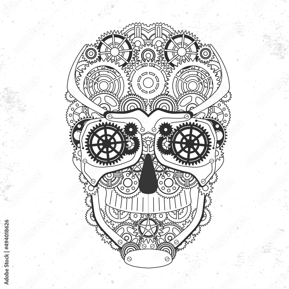 Human skull silhouette with gears. Punk style. Dead head.Vector illustration