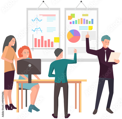 Businesspeople have project strategy planning meeting. Teamwork with business plan, creating new creative project. Meeting to discuss starting business. Colleagues discussing work in entrepreneurship