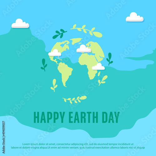 Earth day logo design. "Happy Earth Day, 22 April". World map background vector illustration. - Vector