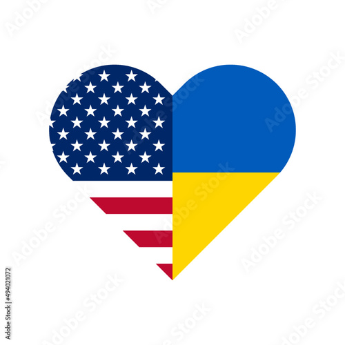 heart shape icon with usa and ukraine flags. vector illustration isolated on white background