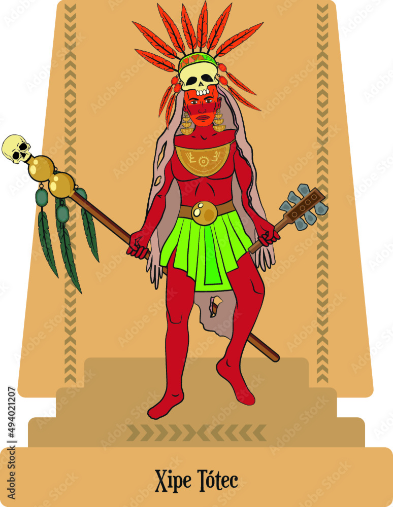 vector illustration of gods of aztec mythology,  xipe totee