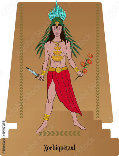 vector illustration of gods of aztec mythology, xochiquetzal