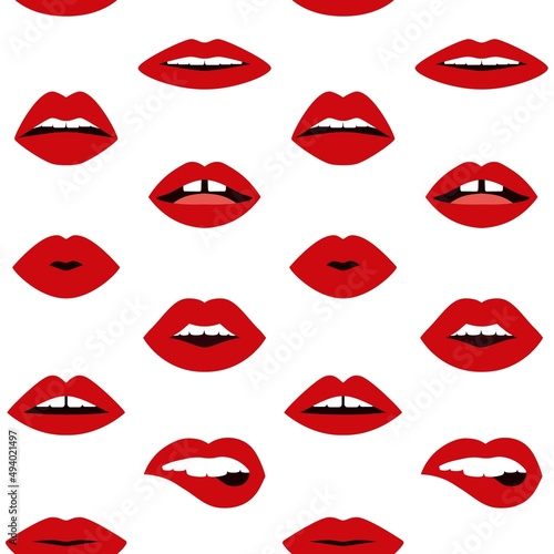 Lips doodle pattern. Seamless woman sexy lips  pop art trendy design. Vector lipstick seamless texture