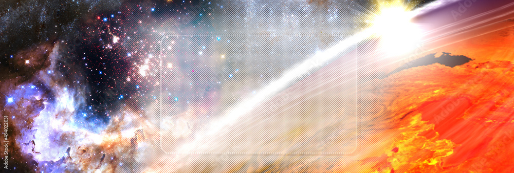Fototapeta premium Place for an inscription on the background of a space landscape.