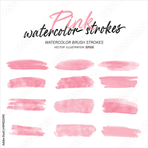 Pink watercolor splash and brush stroke clipart collection for decoration