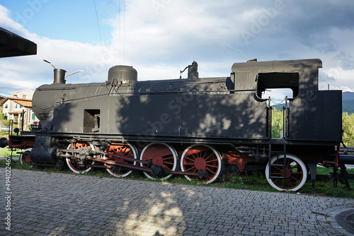Old steam locomotive at Piazza al Serchio, Tuscany, Italy