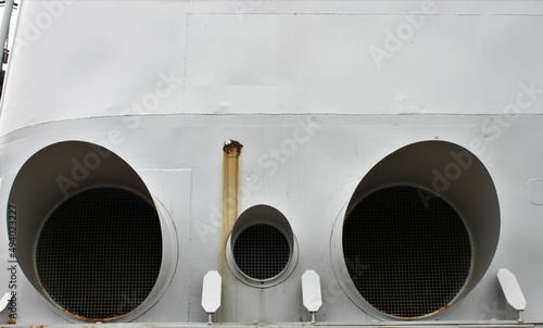 venting pipes on a grey ship