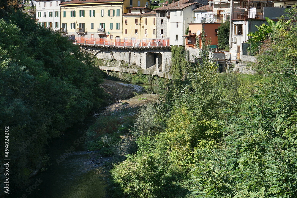 View of the Serchio river at Gallicano in Garfagnana, Tuscany, Italy