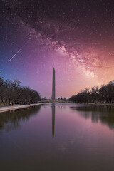 Wandcirkels Aubergine Sterrenhemel boven Washington Monument  © Suraj Rajasimhan/Wirestock Creators