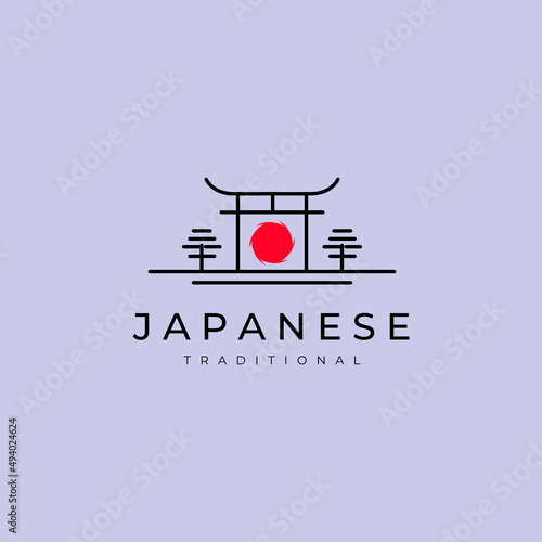torii gate line art minimalist vector logo illustration design