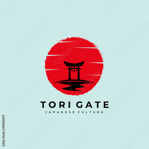 torii logo japanese culture symbol vector illustration design, tori logo design sunset gate icon