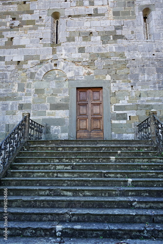 Entrance staircase of the church of San Jacopo a Gallicano in Garfagnana, Tuscany, Italy